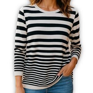 Talbots Womens Sweater Stripe Pullover Coastal Cotton Blend Classic Fit 1X